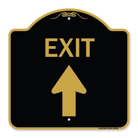 Signmission Designer Series Exit Exit W/ Up Arrow, Black & Gold Aluminum Sign, 18" H, 18" L, BG-1818-24030 A-DES-BG-1818-24030